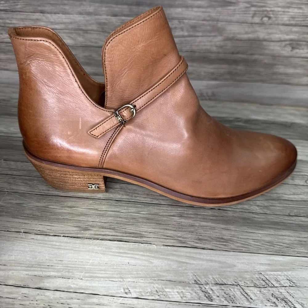 Sam Edelman Palmer Cognac Leather Cutout Ankle Booties Womens 8.5M